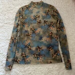 Mesh renaissance mock neck long sleeve shirt